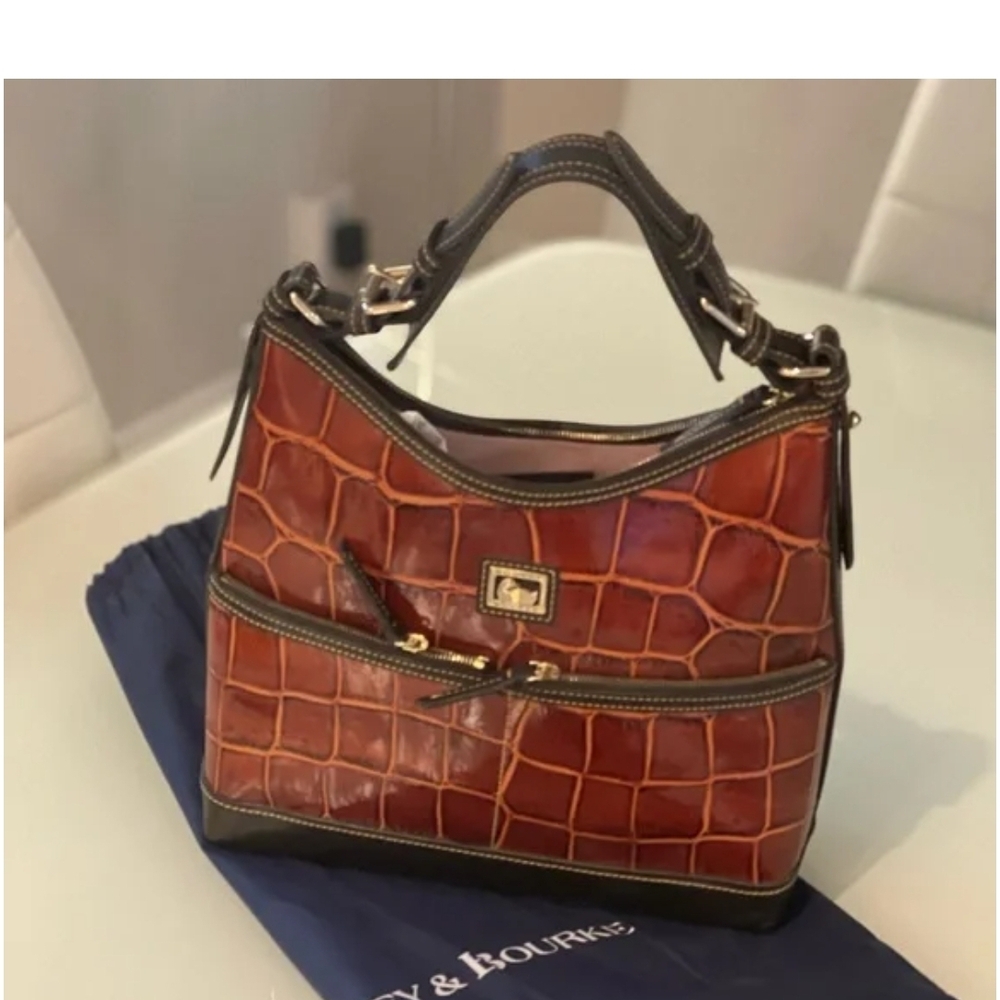 Dooney & Bourke Brown Croc-Embossed Shoulder Bag